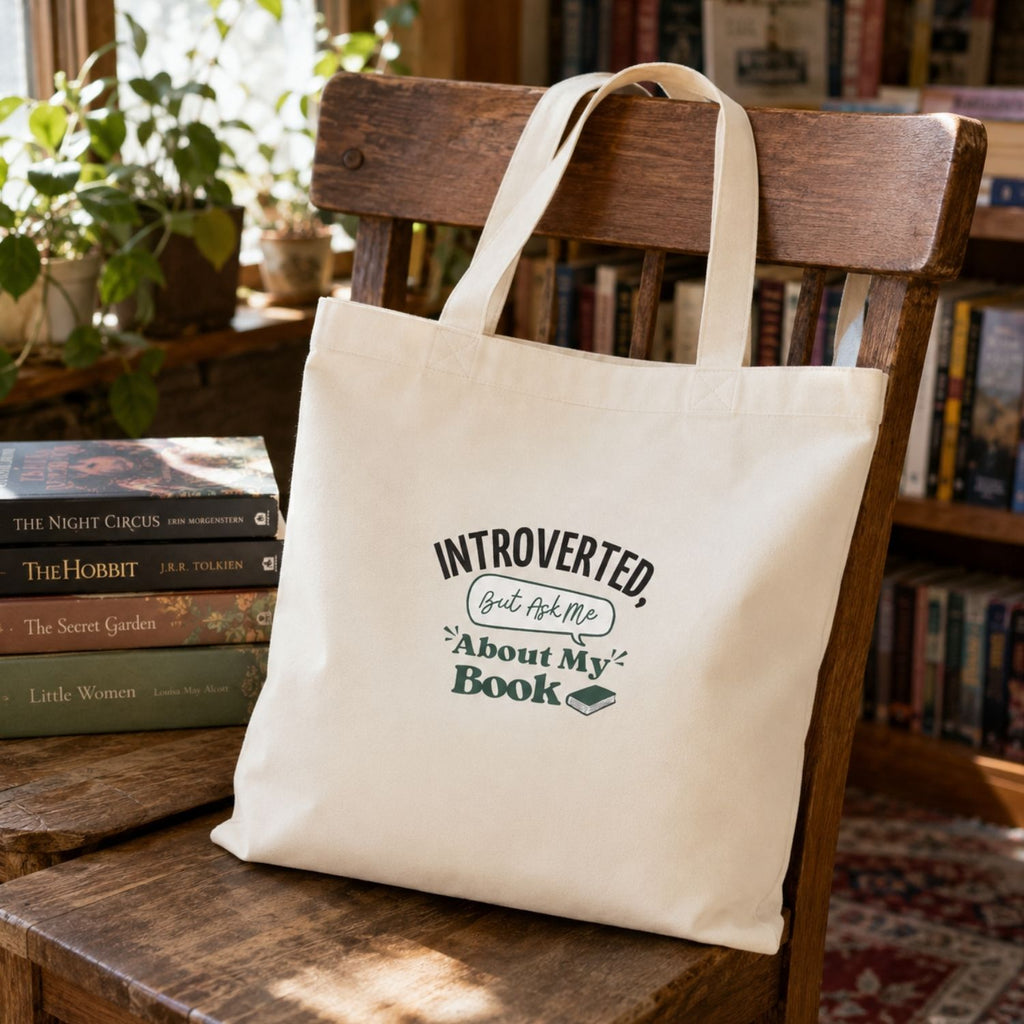 “Introverted but Ask Me About My Book” Book Lover Tote Bag