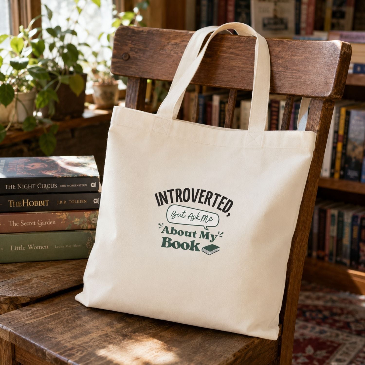 “Introverted but Ask Me About My Book” Book Lover Tote Bag