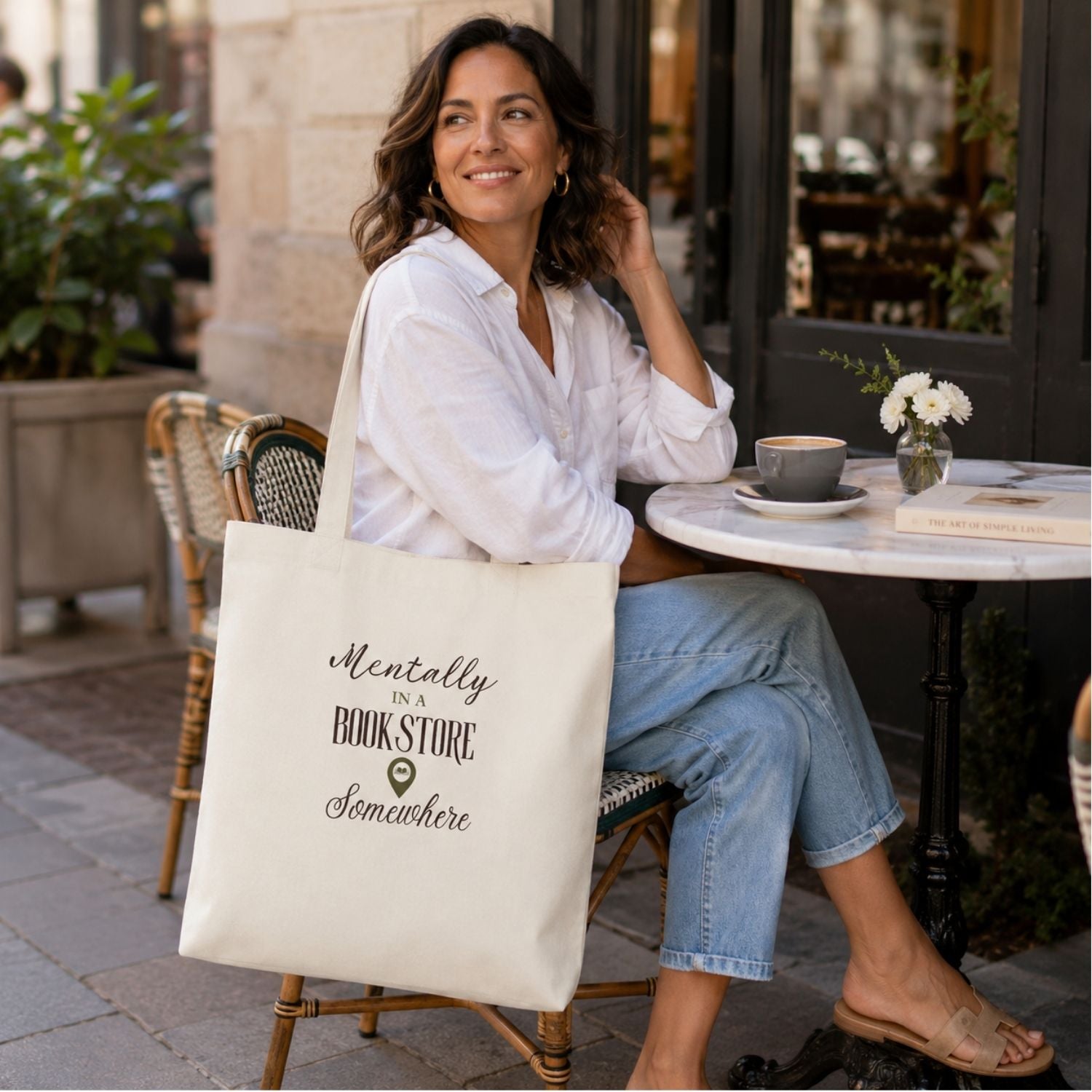 “Mentally in a Bookstore Somewhere” Book Lover Tote Bag