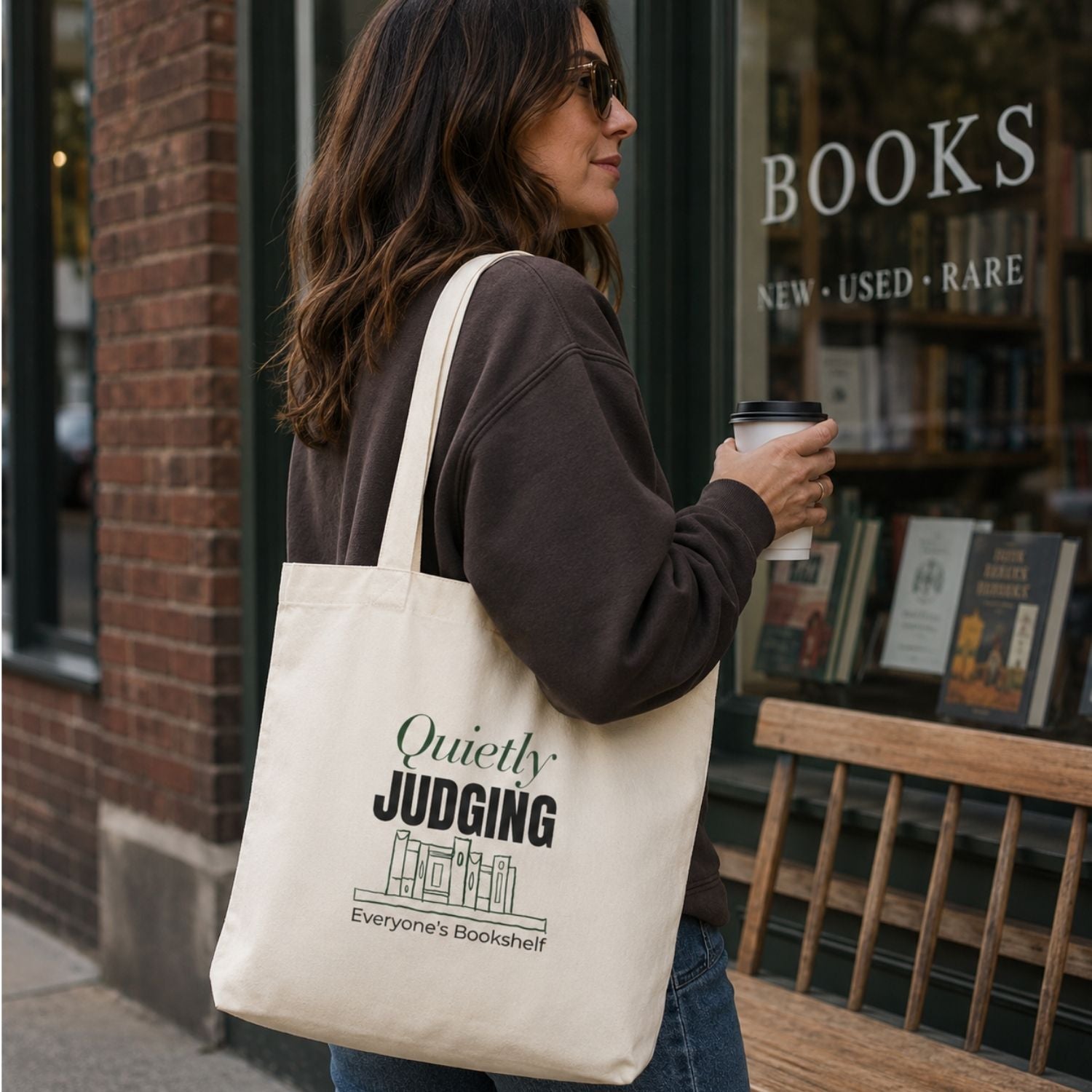 “Quietly Judging Everyone's Bookshelf” Book Lover Tote Bag