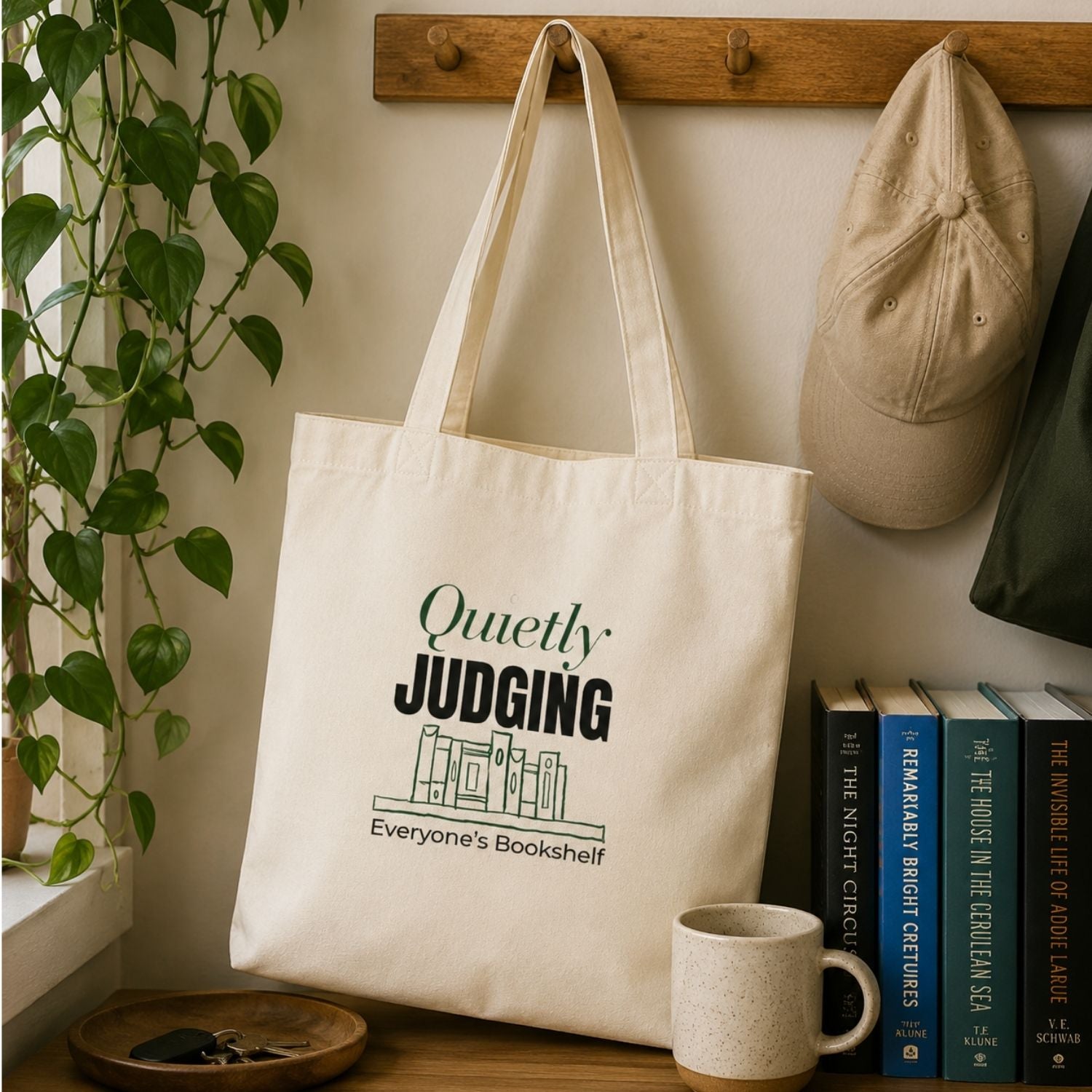 “Quietly Judging Everyone's Bookshelf” Book Lover Tote Bag