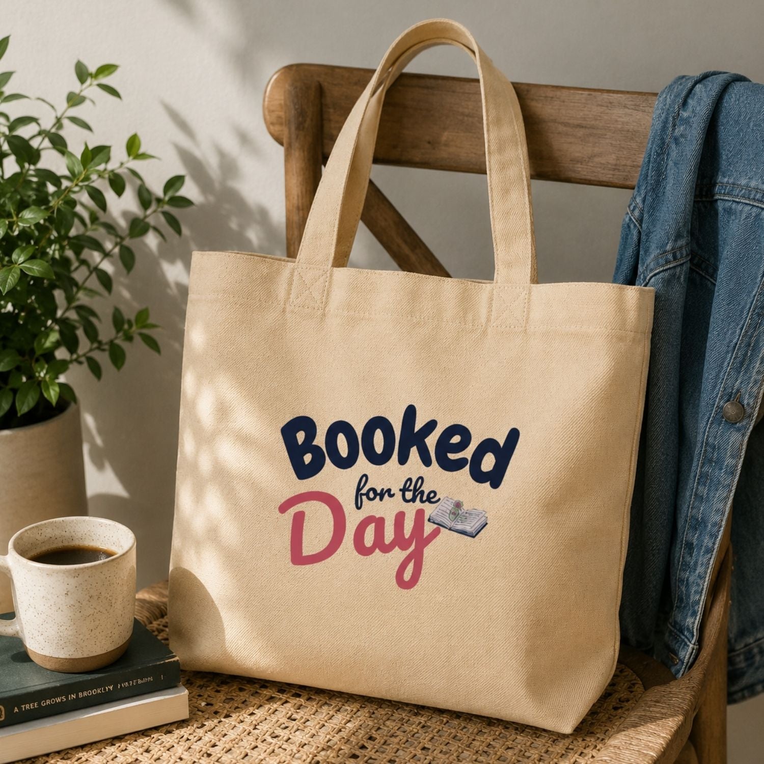 “Booked for the Day” Organic Cotton Book Lover Tote