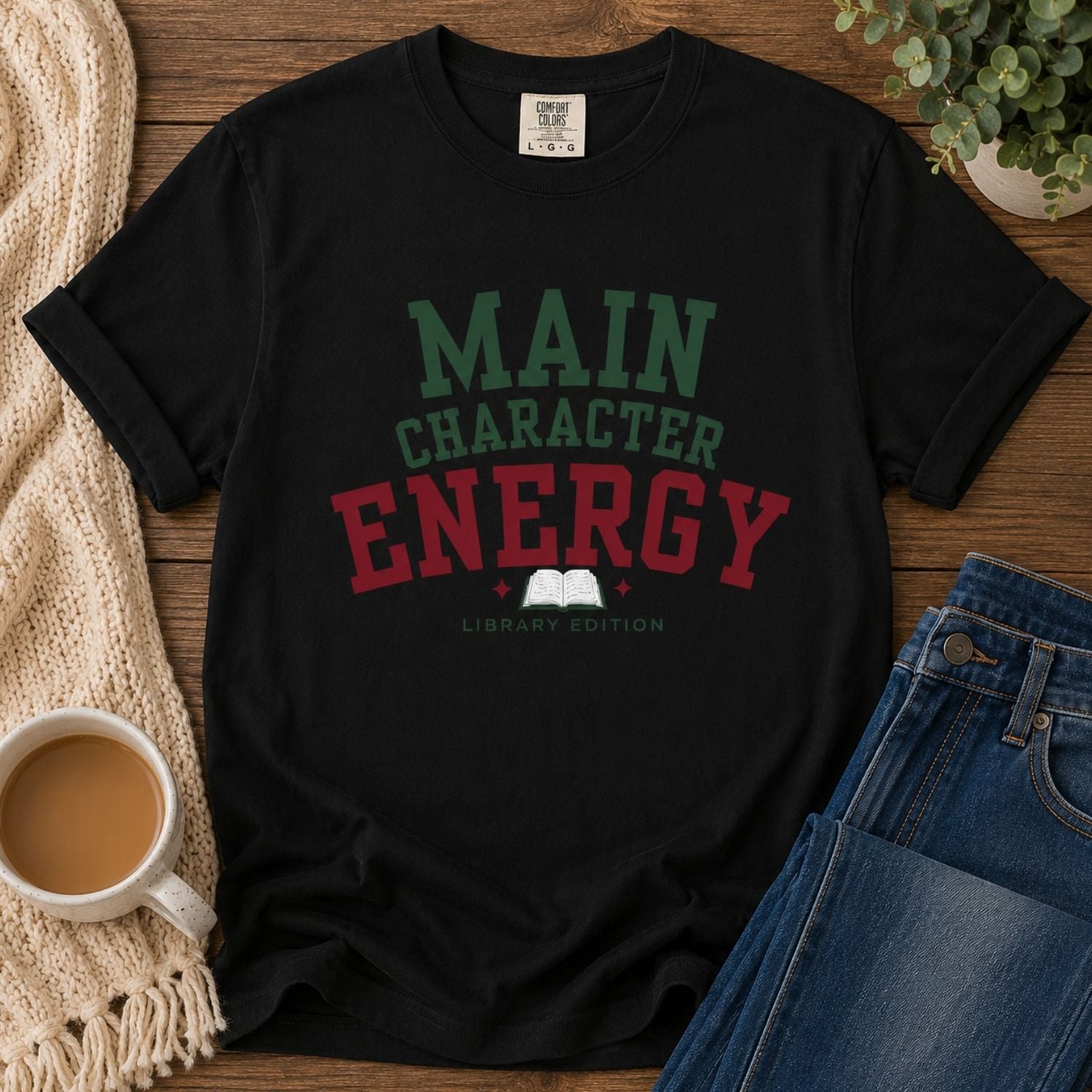 “Main Character Energy: Library Edition” Funny Reading Lover T-Shirt