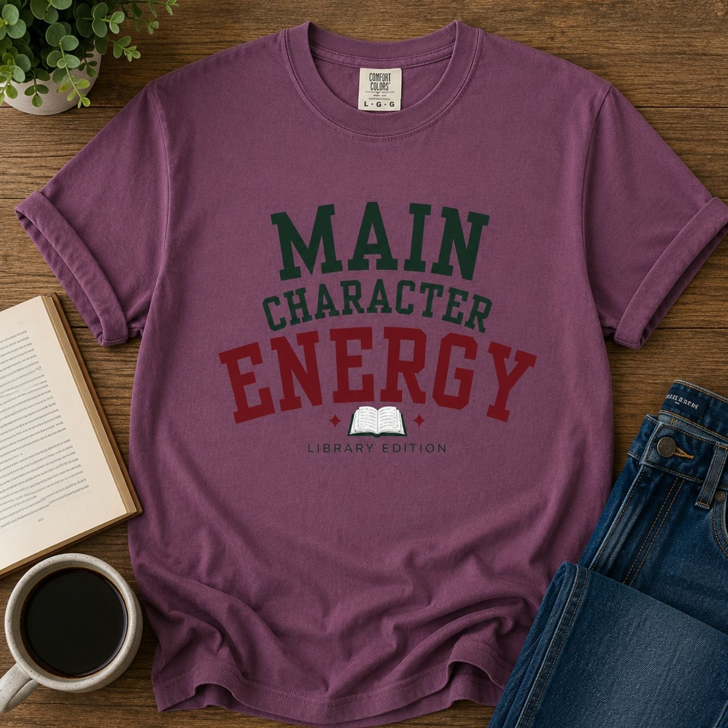 “Main Character Energy: Library Edition” Funny Reading Lover T-Shirt