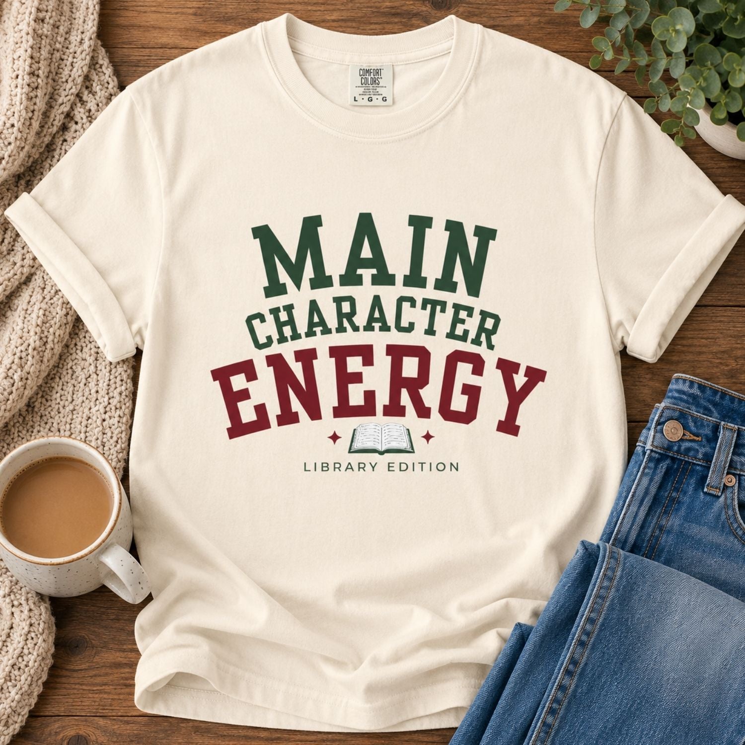 “Main Character Energy: Library Edition” Funny Reading Lover T-Shirt