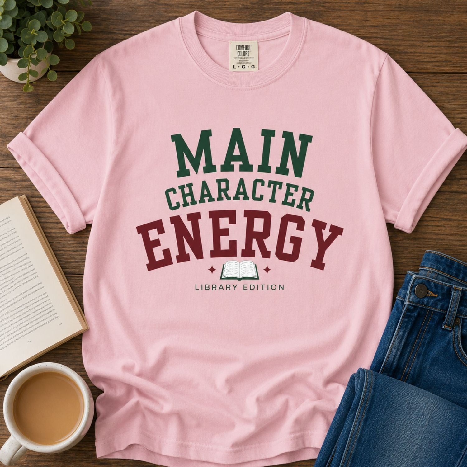 “Main Character Energy: Library Edition” Funny Reading Lover T-Shirt
