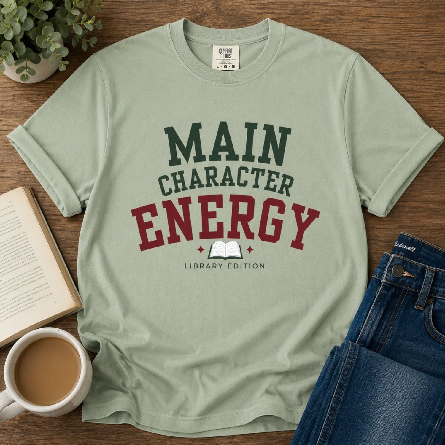 “Main Character Energy: Library Edition” Funny Reading Lover T-Shirt
