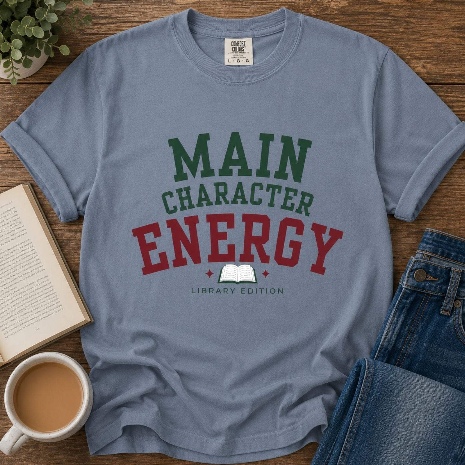 “Main Character Energy: Library Edition” Funny Reading Lover T-Shirt
