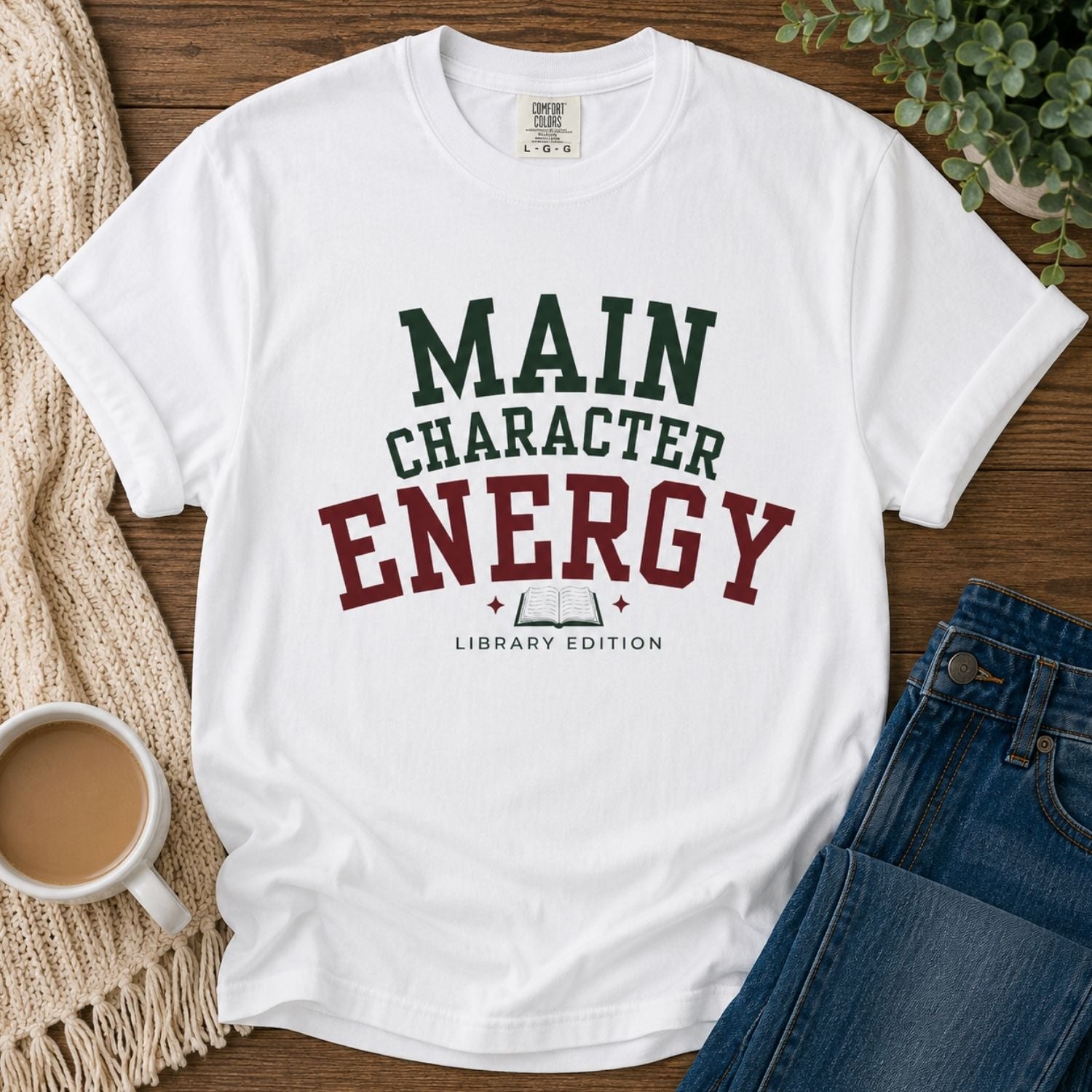 “Main Character Energy: Library Edition” Funny Reading Lover T-Shirt