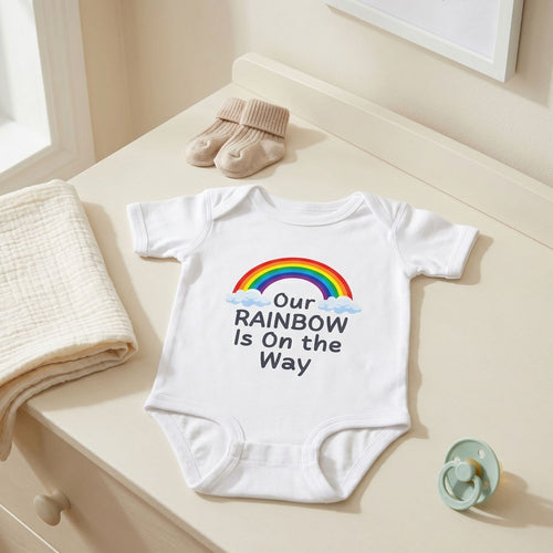 "Our Rainbow Is On the Way" Baby Bodysuit