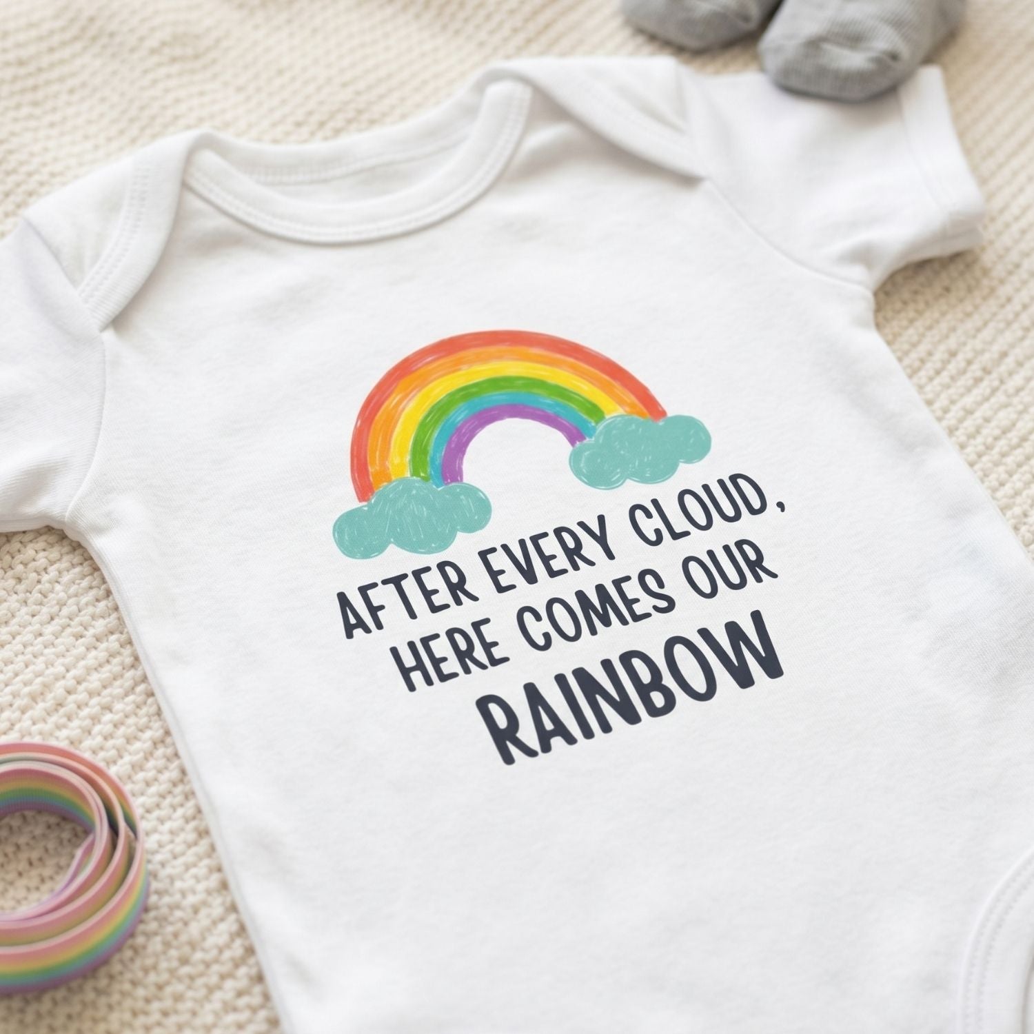 "After Every Cloud, Our Rainbow" Baby Bodysuit