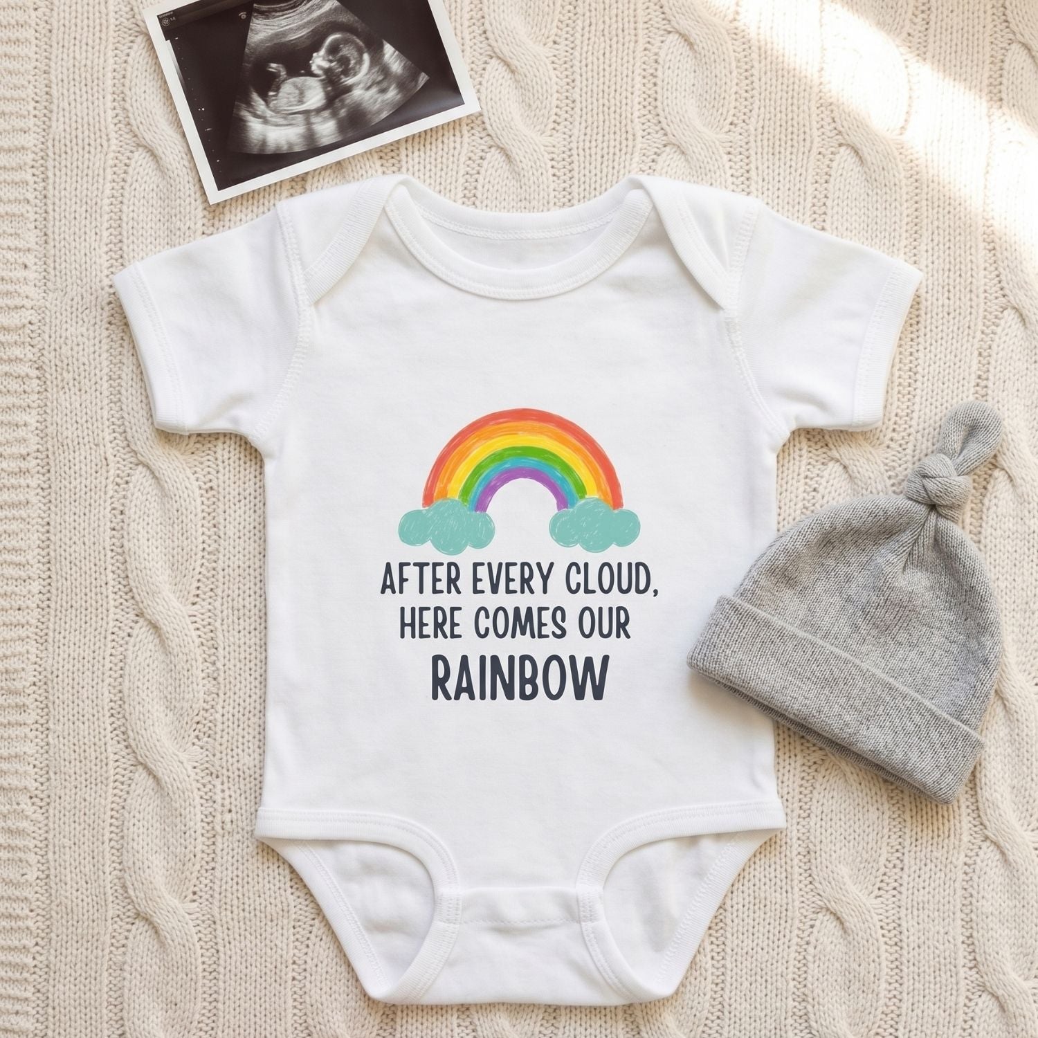 "After Every Cloud, Our Rainbow" Baby Bodysuit