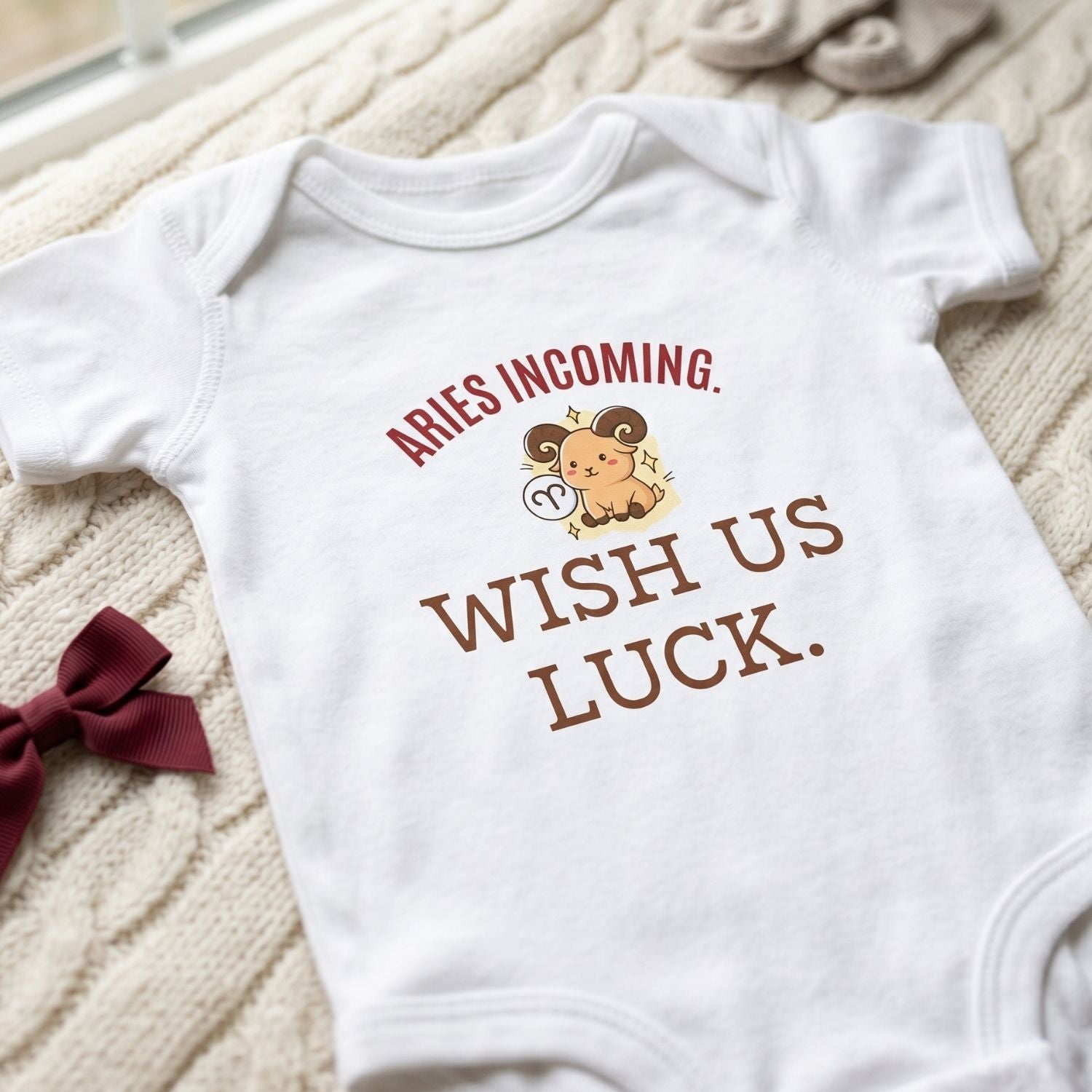 Aries "Wish Us Luck" Baby Bodysuit