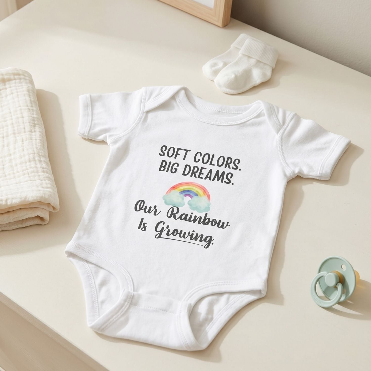 "Our Rainbow Is Growing" Baby Bodysuit