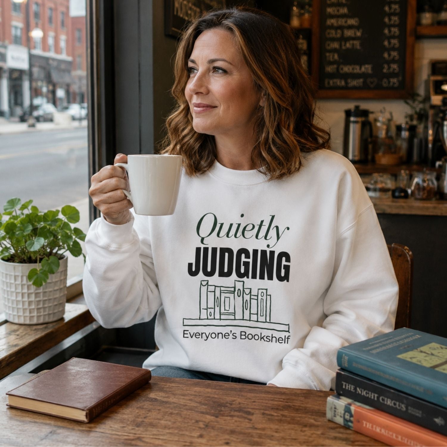 “Quietly Judging Everyone's Bookshelf” Cozy Reader Sweatshirt