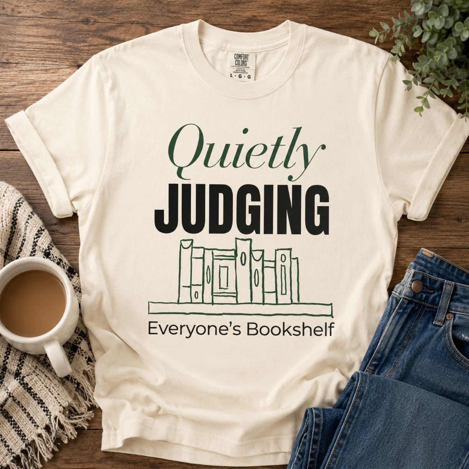 “Quietly Judging Everyone's Bookshelf” Funny Reading Lover T-Shirt