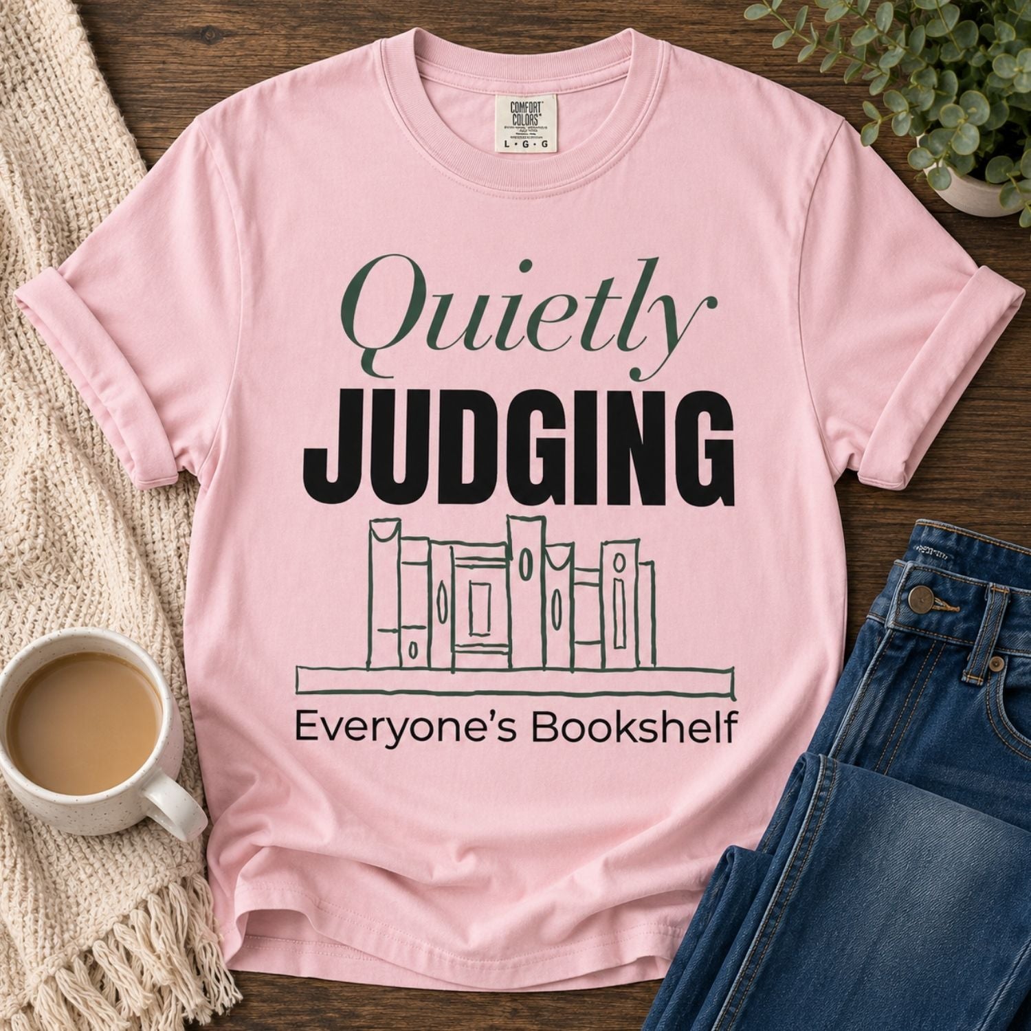“Quietly Judging Everyone's Bookshelf” Funny Reading Lover T-Shirt