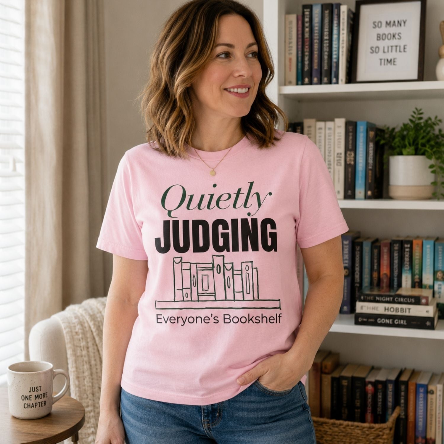 “Quietly Judging Everyone's Bookshelf” Funny Reading Lover T-Shirt