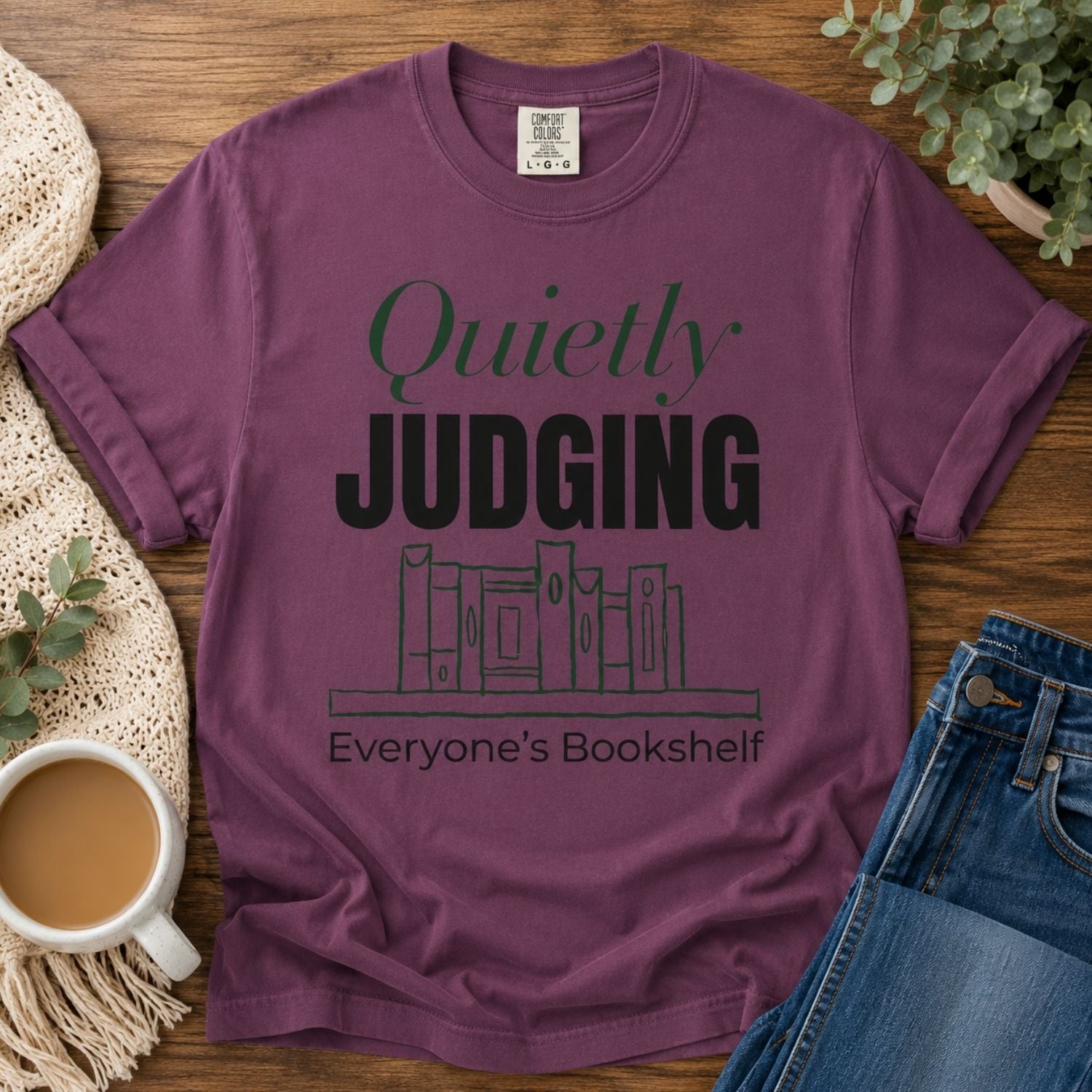 “Quietly Judging Everyone's Bookshelf” Funny Reading Lover T-Shirt