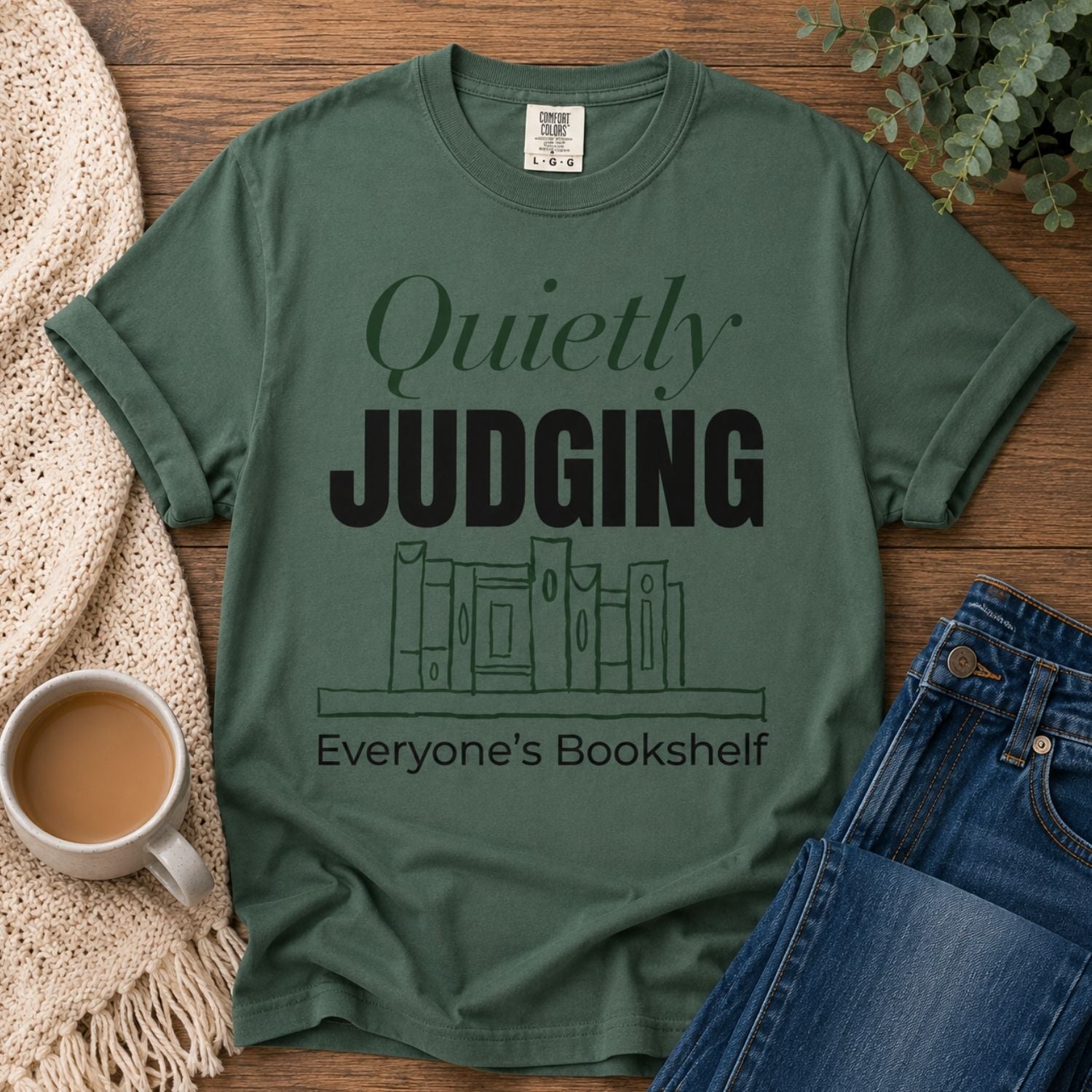 “Quietly Judging Everyone's Bookshelf” Funny Reading Lover T-Shirt