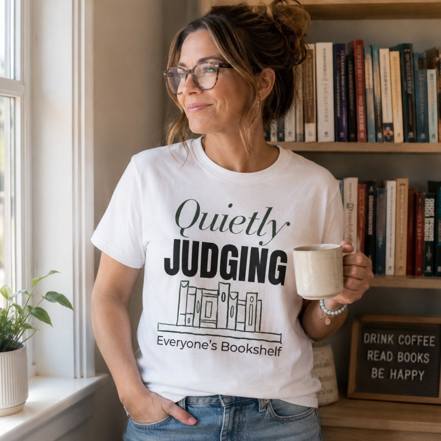 “Quietly Judging Everyone's Bookshelf” Funny Reading Lover T-Shirt