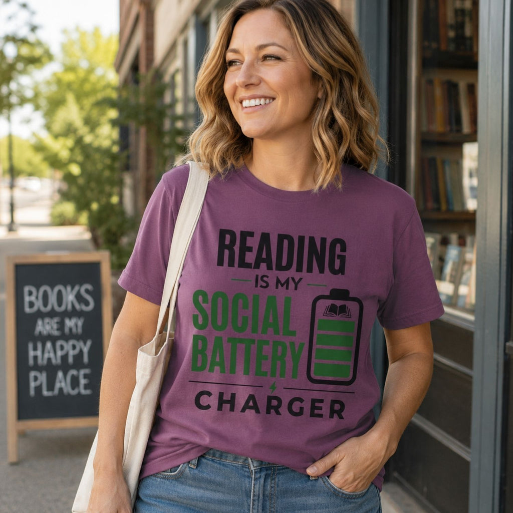 “Reading Is My Social Battery Charger” Funny Reading Lover T-Shirt