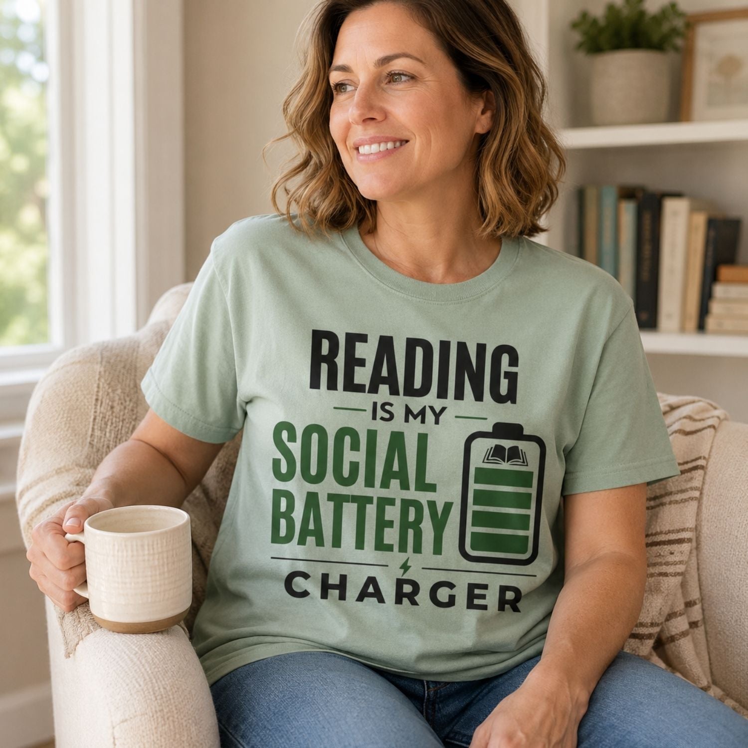 “Reading Is My Social Battery Charger” Funny Reading Lover T-Shirt
