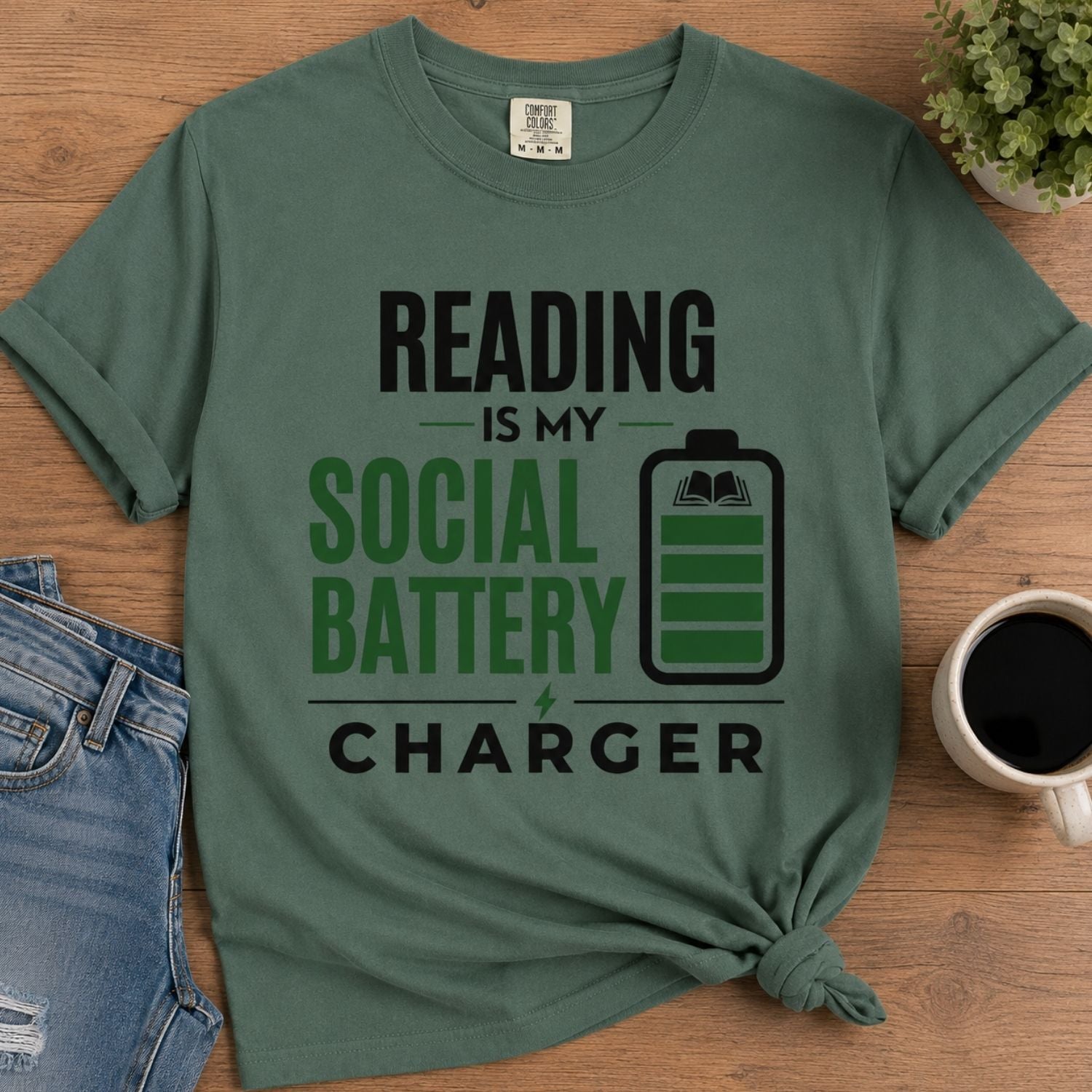 “Reading Is My Social Battery Charger” Funny Reading Lover T-Shirt