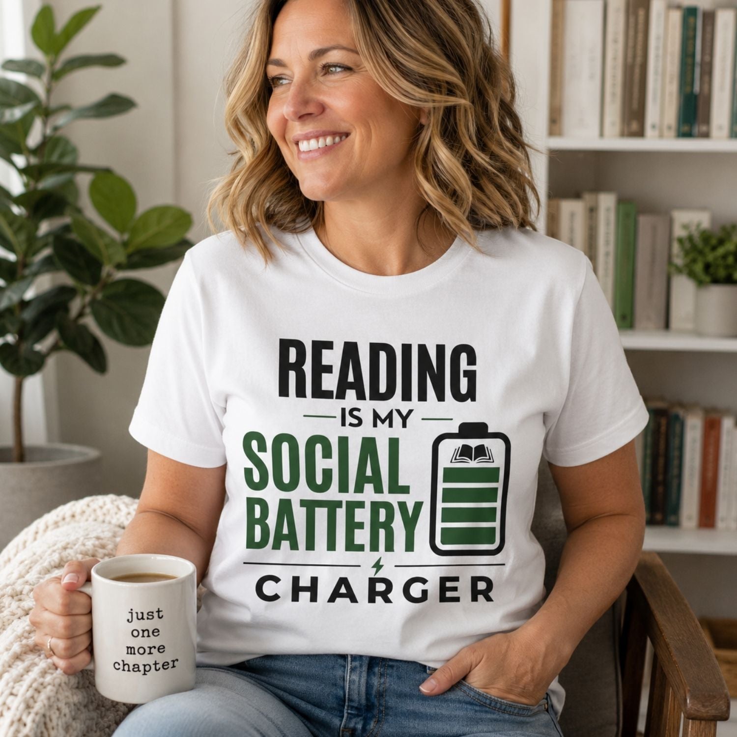 “Reading Is My Social Battery Charger” Funny Reading Lover T-Shirt