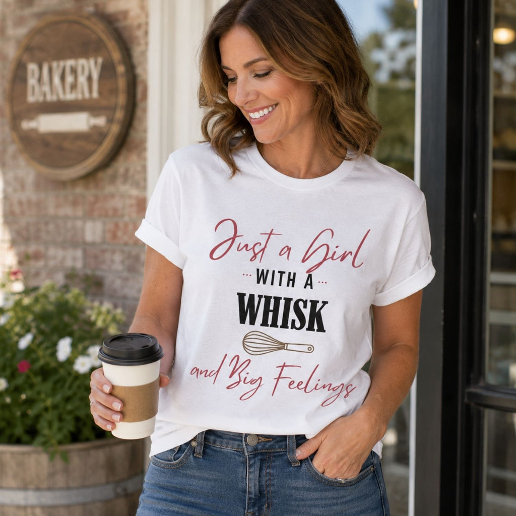 “Just a Girl With a Whisk and Big Feelings” Funny Baking Lover T-Shirt