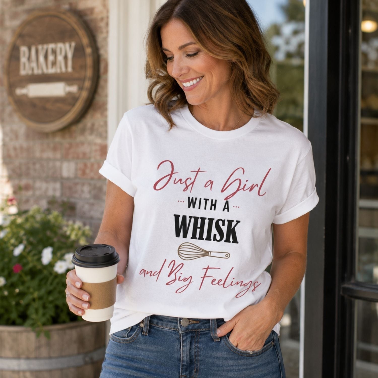 “Just a Girl With a Whisk and Big Feelings” Funny Baking Lover T-Shirt